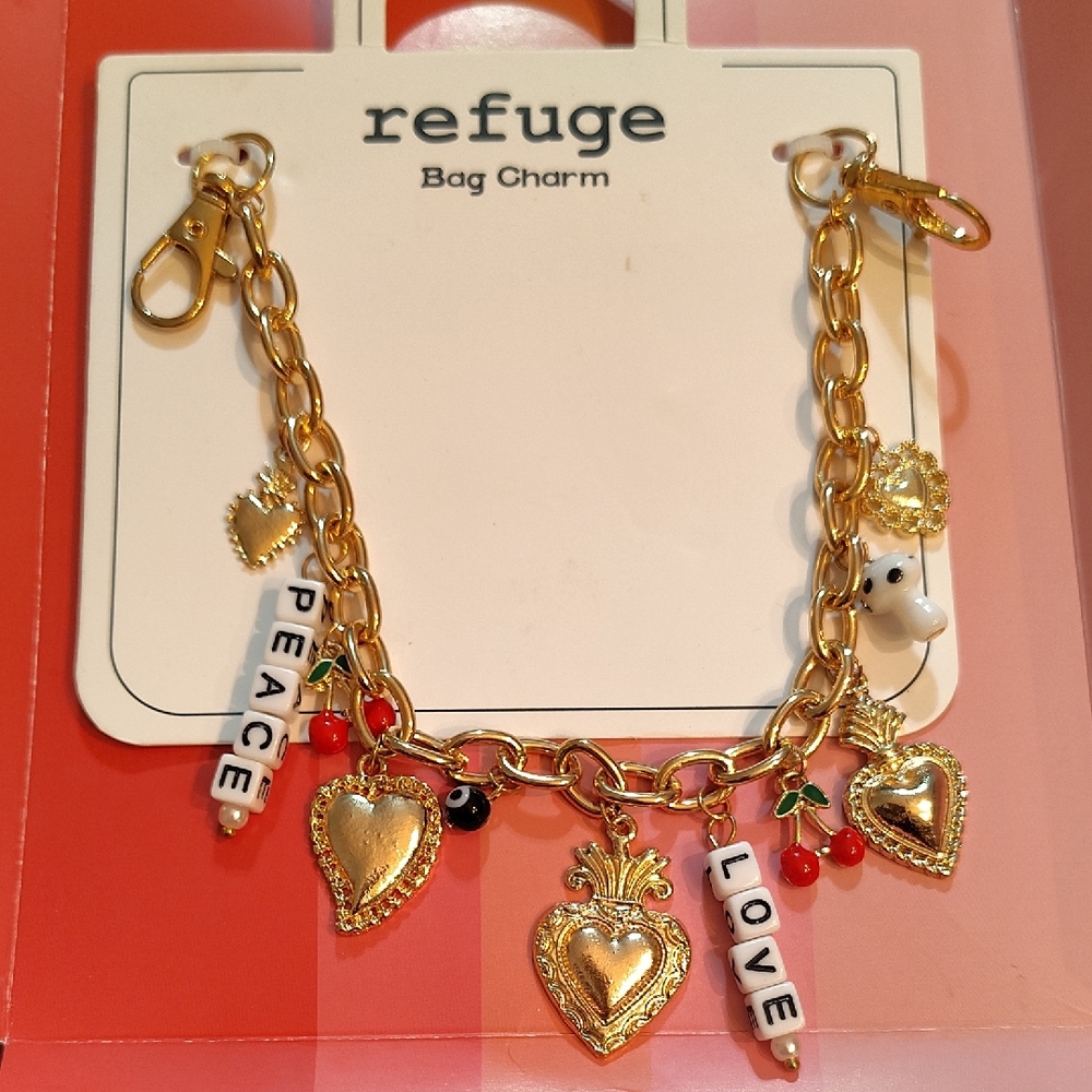 🆕 Bag Charm Chain w Hearts ,Cherry's & More Adjustable Or Wear As A Bracelet